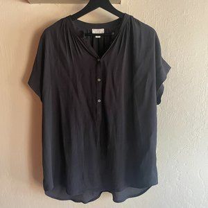 J. Crew Point Sur Black Crepe Short Sleeve Blouse